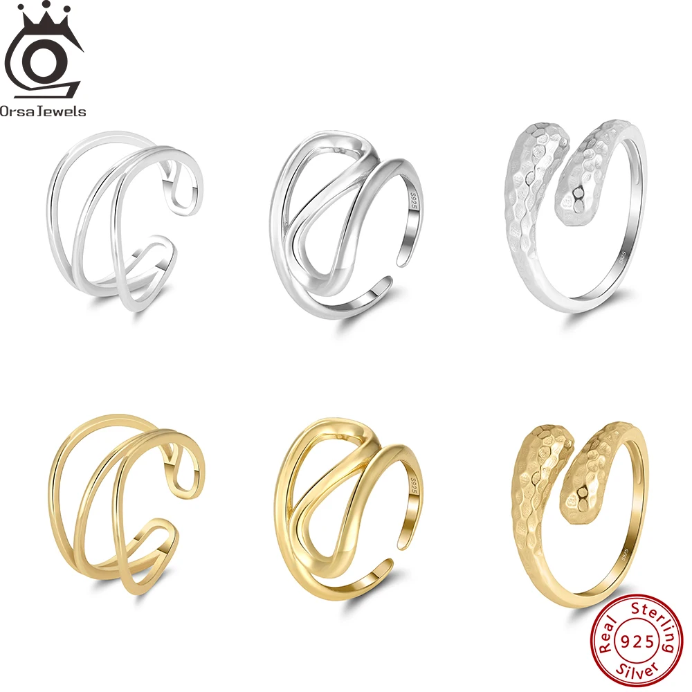 

ORSA JEWELS Fashion 925 Open Ring Soild 925 Sterling Silver Retro Adjustable Open Finger Ring Jewelry Accessories Gift GAR01