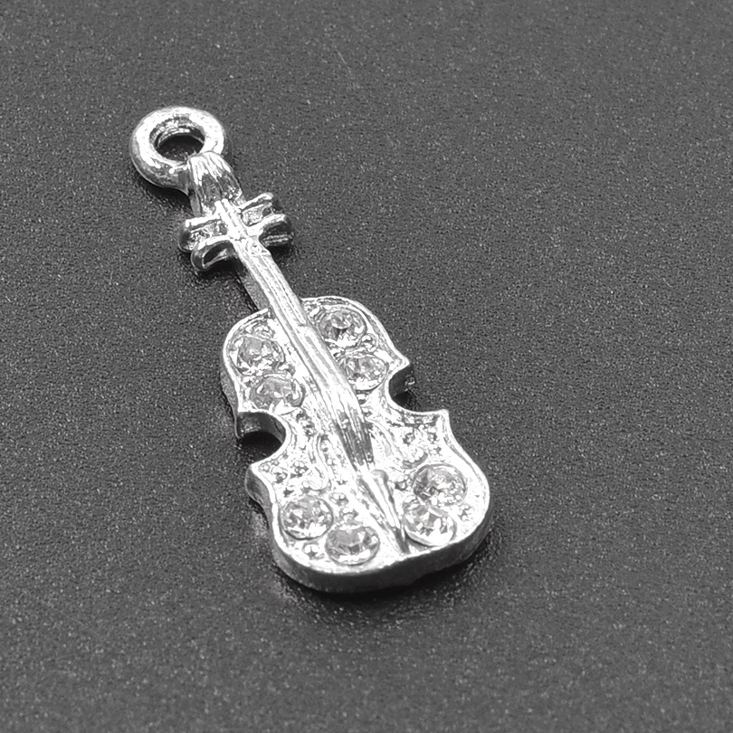 10pcs Enamel Charms Music Style Violin/Tuba With Rhinestone Pendant Alloy Guitar Handcraft Jewelry Making Dangle Bulk Materials