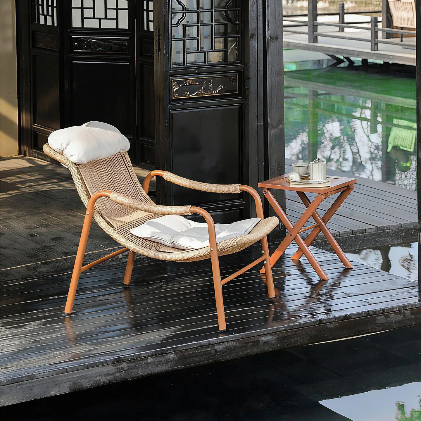 Outdoor rattan leisure chair courtyard balcony single  house hold lazy back chair waterproof sunscreen rattan