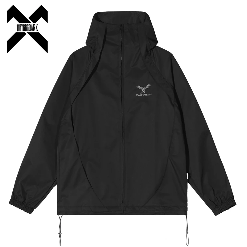 Men Hooded Jackets Windbreaker 2022 NEW Embroidered Waterproof Windproof Functional  Jacket Outwear Mens Hip Hop Coats Black