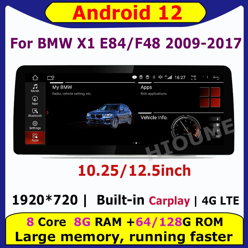 

10.25" 12.5" 8 Core 8G+128G Android 11 Car Multimedia Player GPS Navigation For BMW X1 E84 F48 2009 -2017 Stereo CarPlay Android