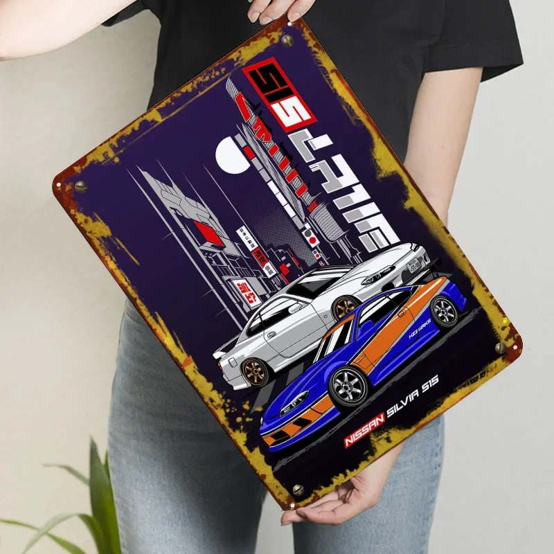 JDM نيسان سيلفيا S15 علامات معدنية سيارة المشارك لوحة معدنية خمر مخصص صفيح تسجيل ل جدار الفن الديكور عناصر ديكور المنزل #3