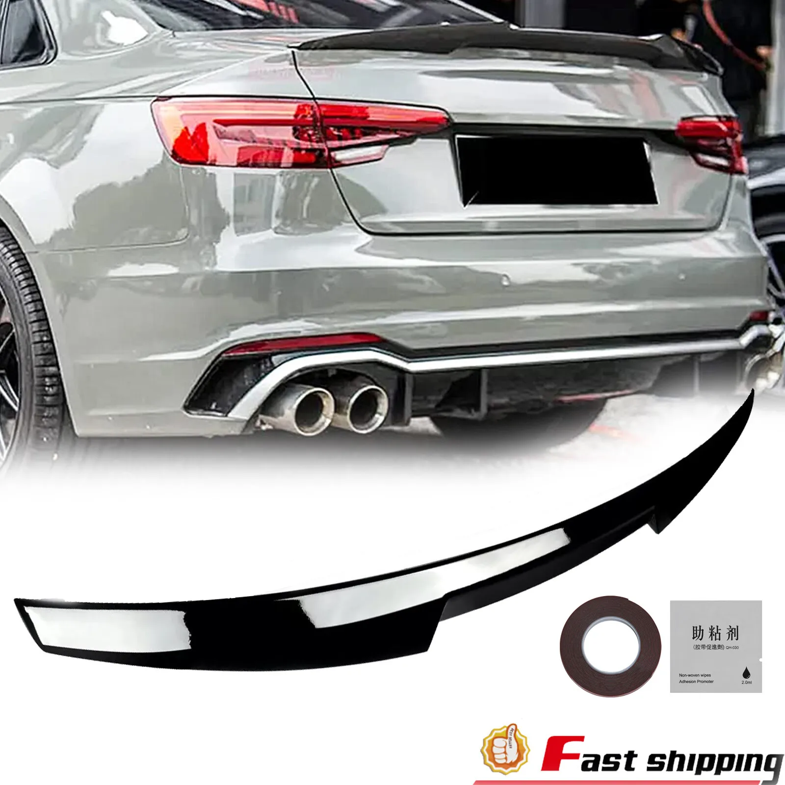 

Rear Trunk Spoiler Wing Glossy Black For 2017-2024 Audi A4 S4 B9 M4 V Style