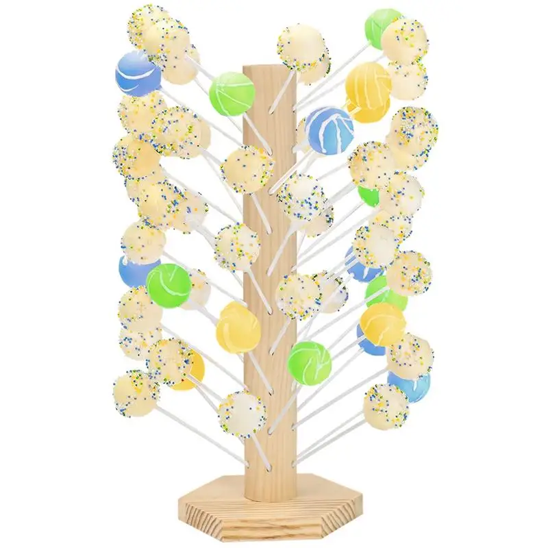 Wood Cake Pop Stand 60 Holes Wooden Lollipop Tree Candy Holder Table Display Decor Dessert Stand For Children Birthday Parties