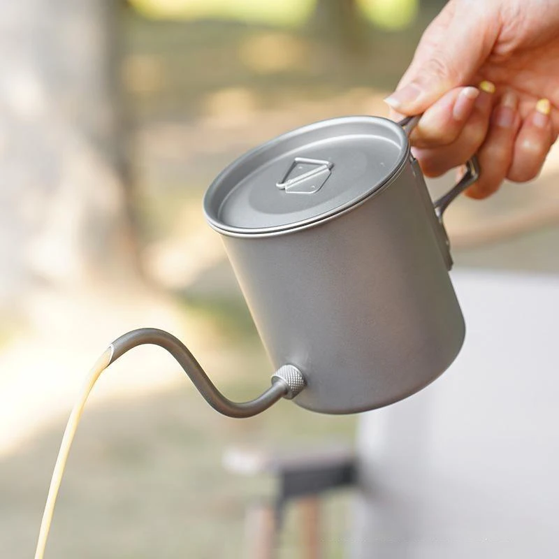 Pure Titanium Gooseneck Pour Over Coffee Kettle Foldable Handle Ultra Light For Outdoor Camping Hiking Travel view 3