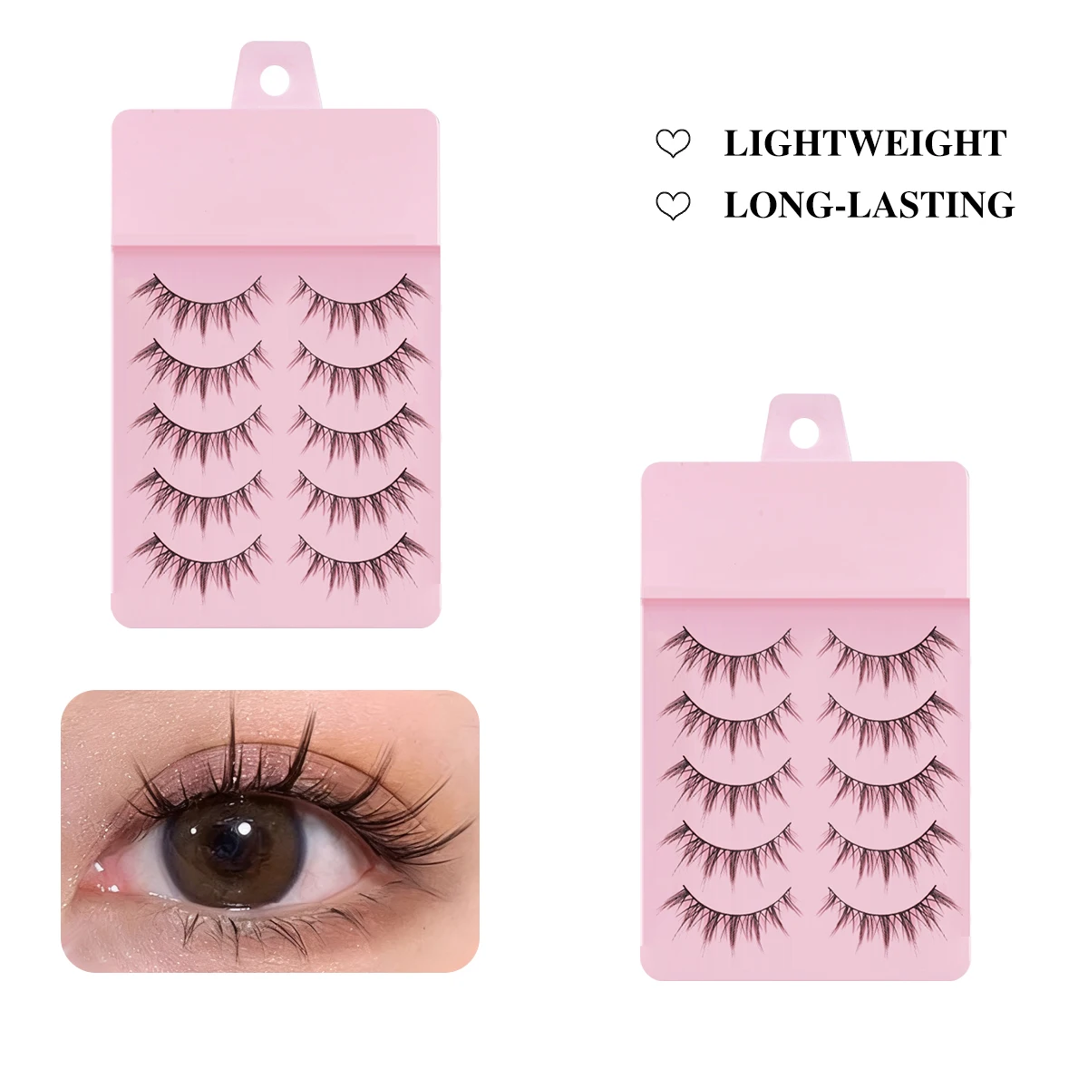 Natural Soft Manga Lashes 5 Pairs Long False Eyelashes Wispy Strip Lashes For Korean Ulzzang Makeup Style