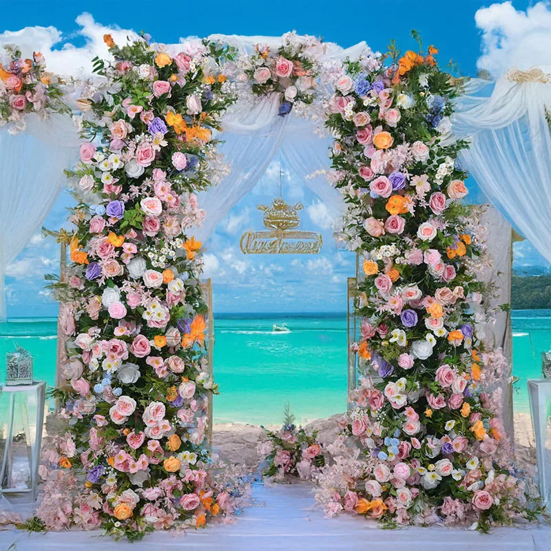 

New 230CM Fake Flowers Wedding Decoration Monet Garden Style Horn Floral Arrangement Outdoor Activity Arrangement
