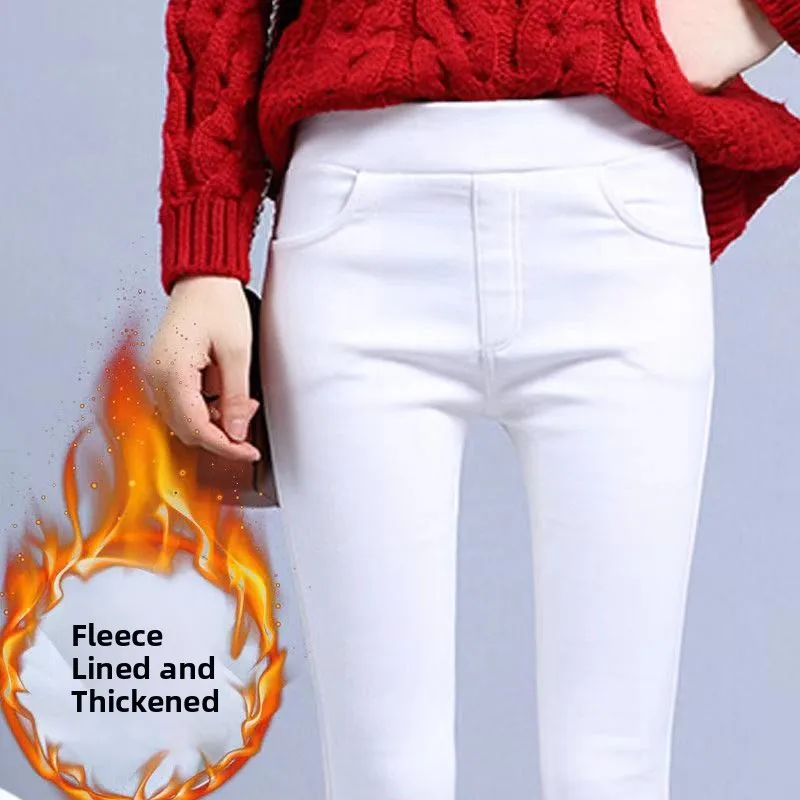 plus Size Fleece Lined Thick High Waist Women's Leggings Autumn Winter Slimming Pencil Pants Elastic Stretchy Bottoms