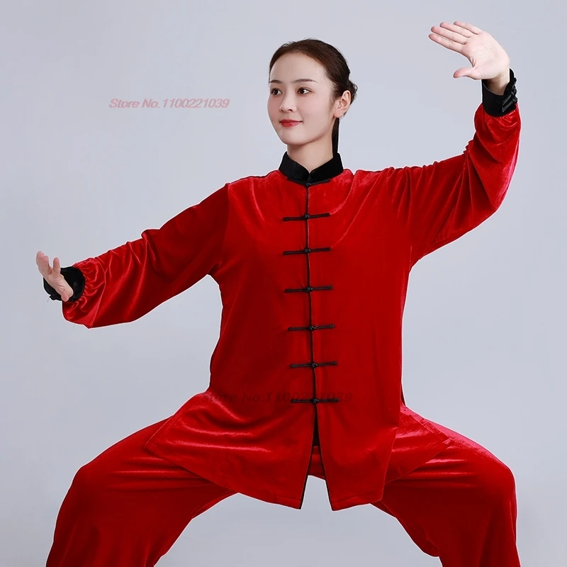 

2025 chinese tai chi uniform wushu taiji morning exercise tops+pants set thickened velvet‌ training exercise stage performance