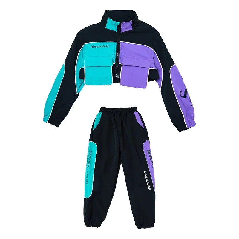 New Children Hip Hop Clothes Girls Jazz Street Dance Costume Kids Sweatshirt Pants Set Ballroom Dancewear Stage Rave Clothing