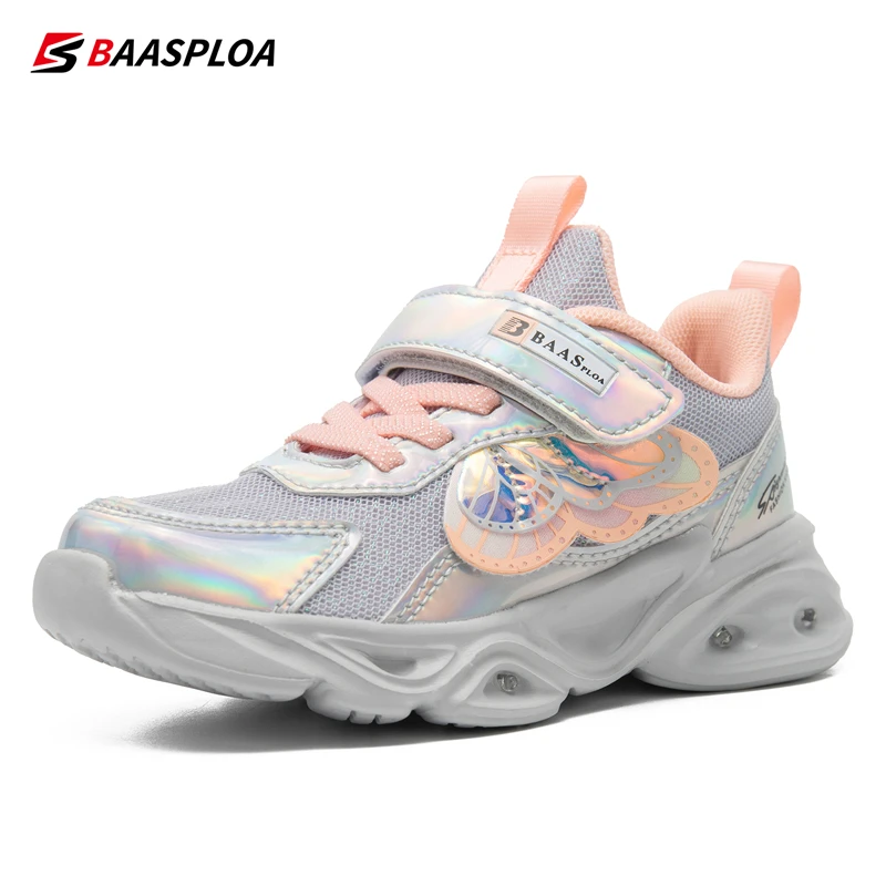 

2023 Baasploa Girls LED Shoes New Mesh Casual Sneaker Breathable Children Lightweight Sport Shoes Girls Non-Slip Free Shipping