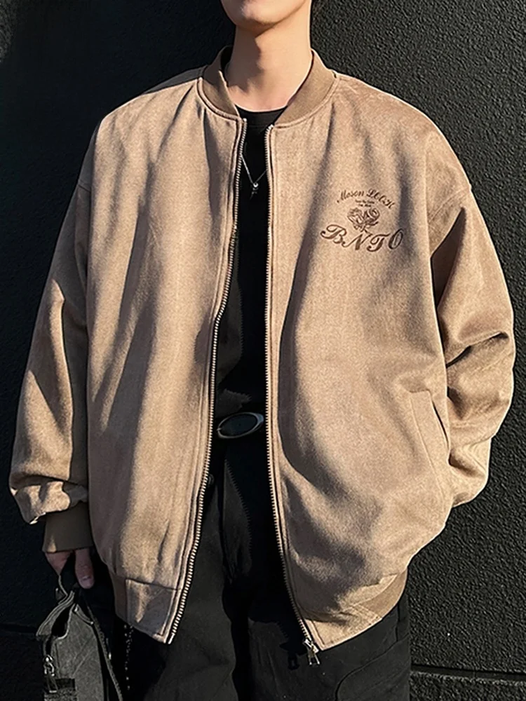 

Suede Baseball Collar Jaet Men's Autumn New Sle Casual American Brand Faionable Outerwear Zipper Decorated