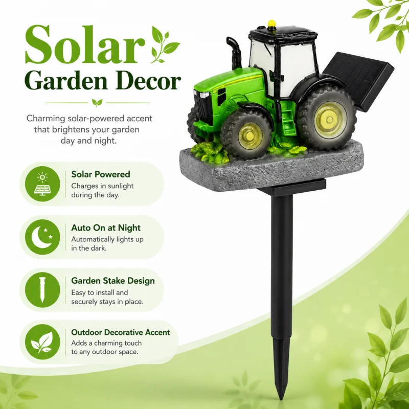 Solar Powered Tractor Garden Ornament Light Warm LED Outdoor Stake Lamp for Lawn Yard Flower Bed