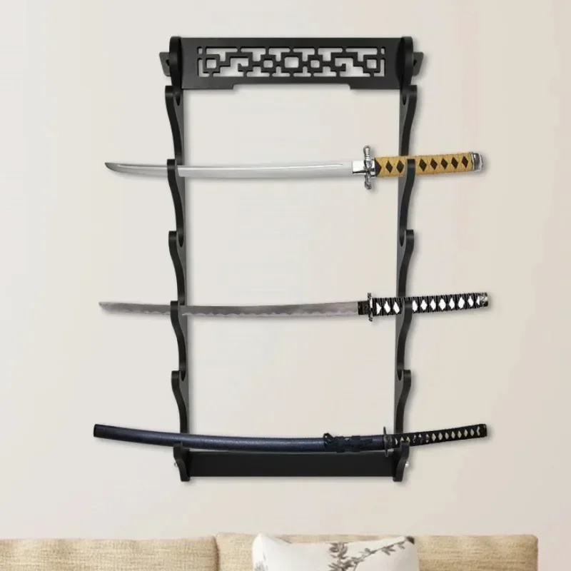 

8-Layer Wall Katana Display Shelf Wood Carving Sabre Holder Samurai Sword Storage Rack Portable Clothes Towel Shelf Wall Decor