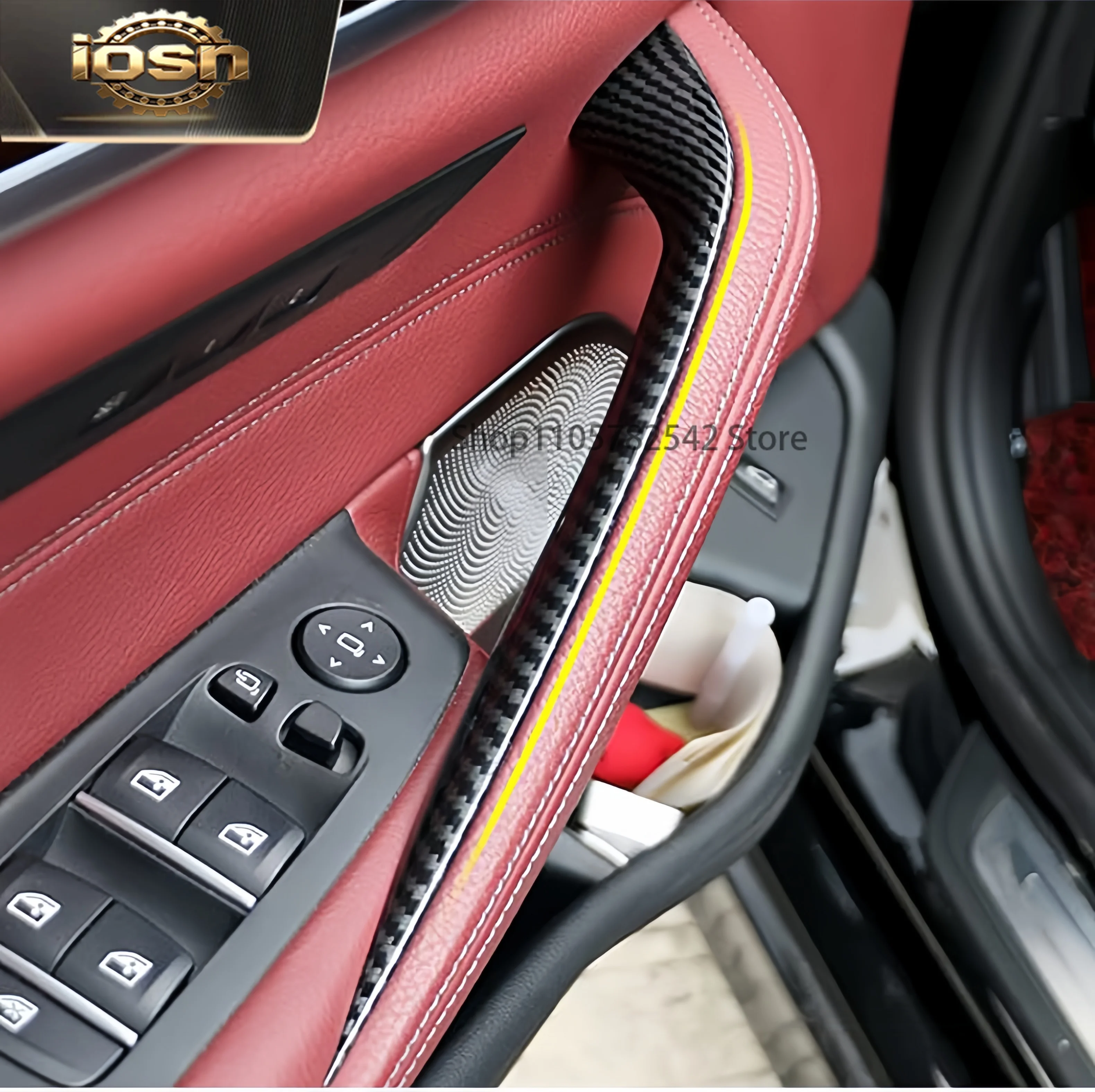 IOSN New Armrest Protective Trim Auto Carbon Style Interior Door Panel Grab Handle Covers For BMW 5-Series 525i 530i  2018-2023