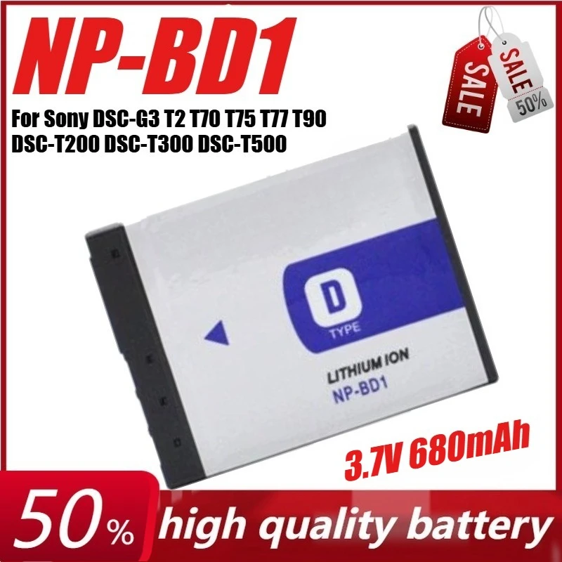 

3.7V 680mAh NP-BD1 Camera Battery for Sony DSC-G3 T2 T70 T75 T77 T90 DSC-T200 DSC-T300 DSC-T500+Charger