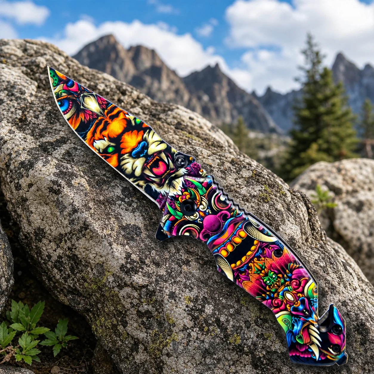 Colorful Pattern Folding Knife Portable Pocket Knife Outdoor Camping Hiking Picnic Daily Use Utility Accessory