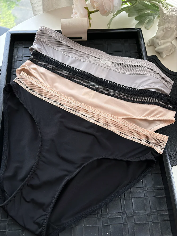 Ultra-Thin Ice Silk Women's Underwear Breathable Skin-Friendly Spring Summer Lightweight Luxury Ladies Mid-Waist Panties