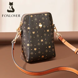 FOXER Woman Small Monogram Cellphone Bag PVC Leather Vintage Shoulder Bag Mini Lady Crossbody Bag Best Gift for Wife,Lover