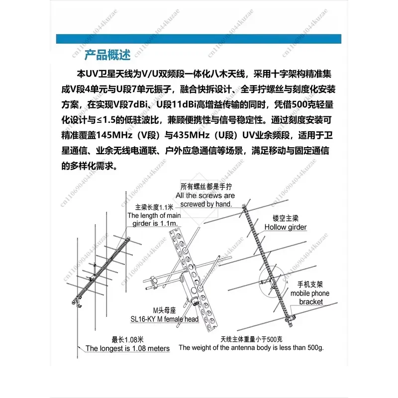for GH-U7V4 High Gain Dual Band VHF UHF Directional Yagi Aerial Portable Handheld Antenna Enhancing Radio Signal Reception