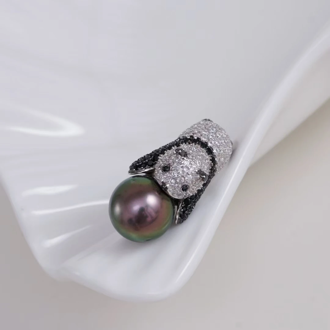 Panda S925 Sterling Silver Adjustable Finger Ring Mountings Base Setting Findings Jewelry Components for 10-11mm Pearls 3pcs/lot