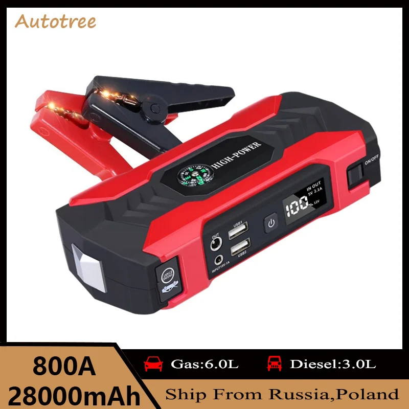 

Autotree Car Jump Starter Portable 28000mAh 800A Car Jump Starter Air Compressor Power Bank Booster Car Starter Device