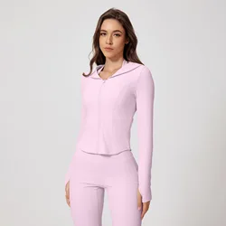 Alpha Collared Rib Knit Yoga Jackets Athletic Zip Up Crop Tops Slim Fit Sweatshirt For Women Gym Lightweight Track Jackets