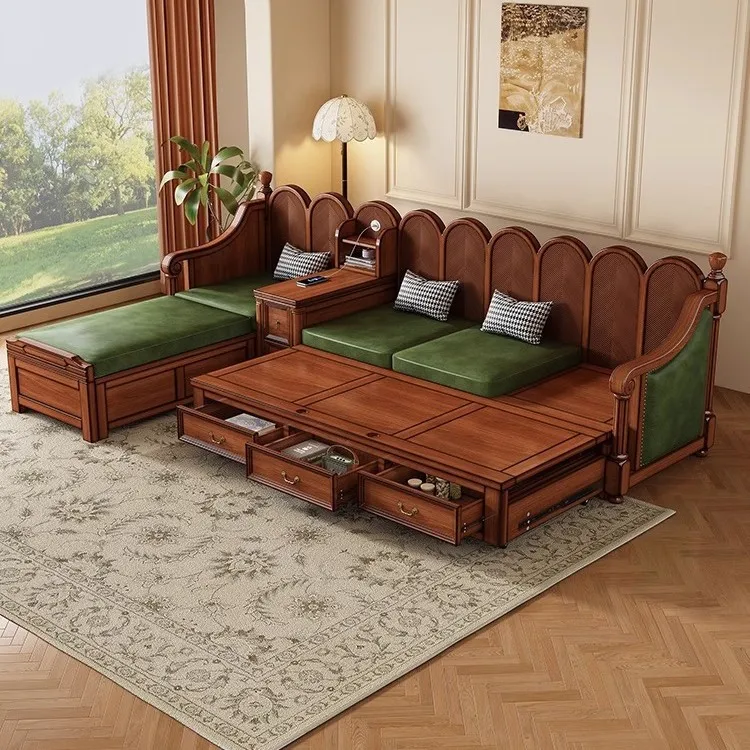 

American solid wood sofa multi-functional sofa bed sitting and sleeping dual-purpose living room size apartment