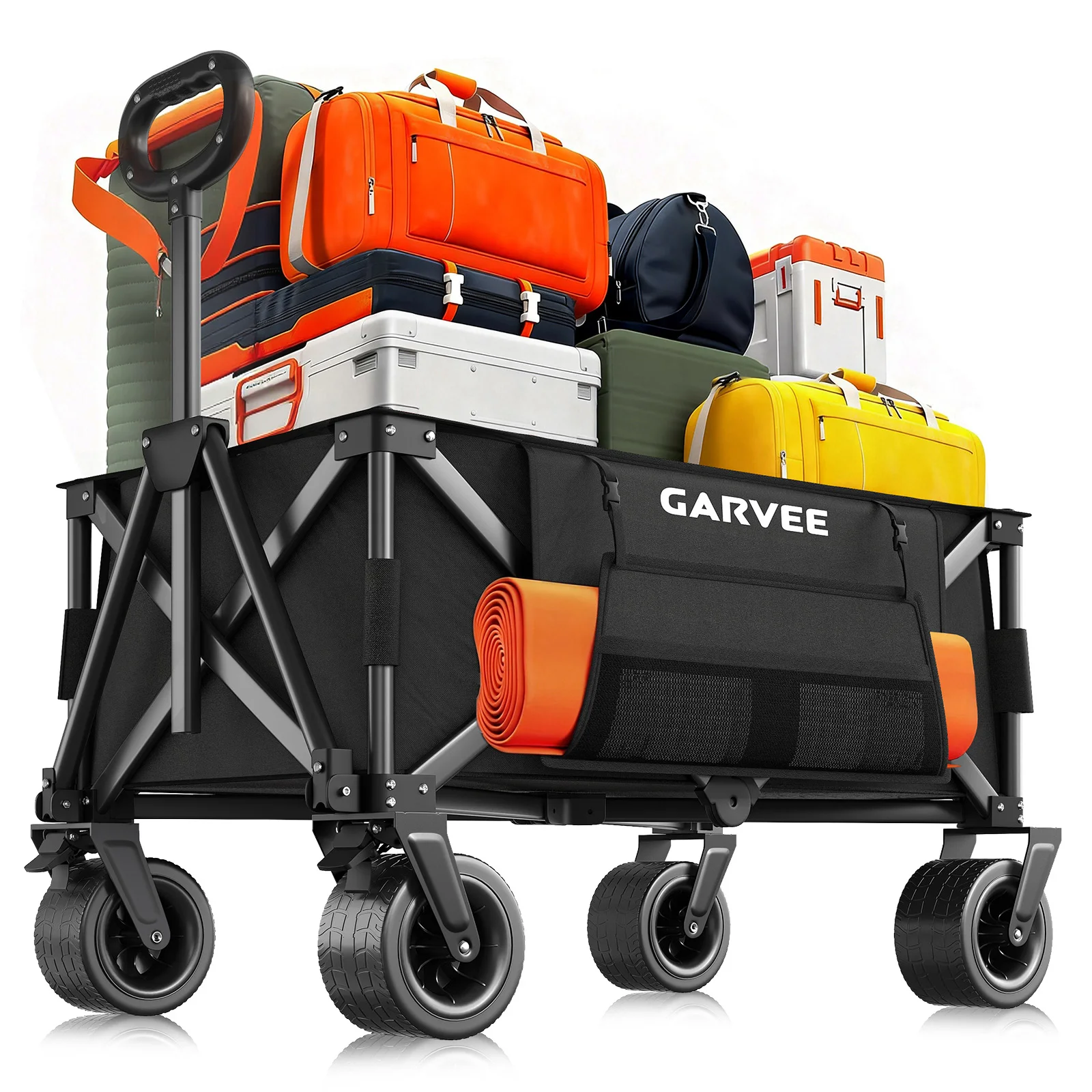 Carrello da Campeggio con Ruote da 8 Pollici/Manico Regolabile in Tessuto Oxford 600D Pieghevole per Ogni Terreno, Ideale per Picnic e Giardino