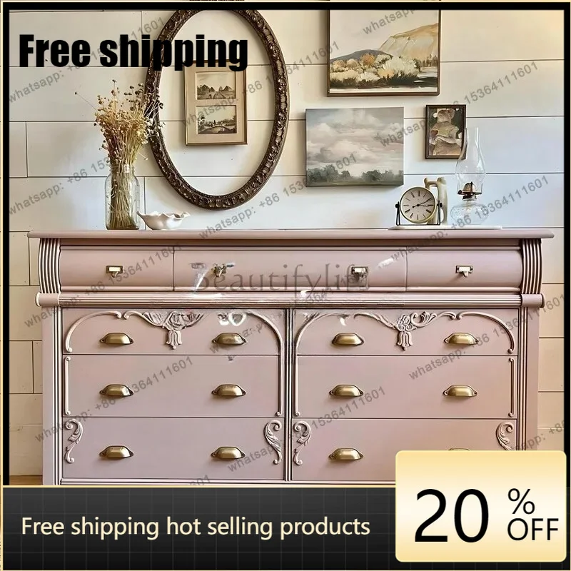 jj4 French light luxury entrance cabinet high-end villa living room carved decorative locker