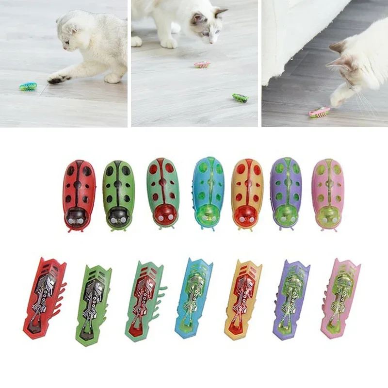 Pet Interactive Mini Electric Bug Cat Toy Cat Escape Obstacle Automatic Flip Toy Battery Operated Vibration Pet Beetle Supplies