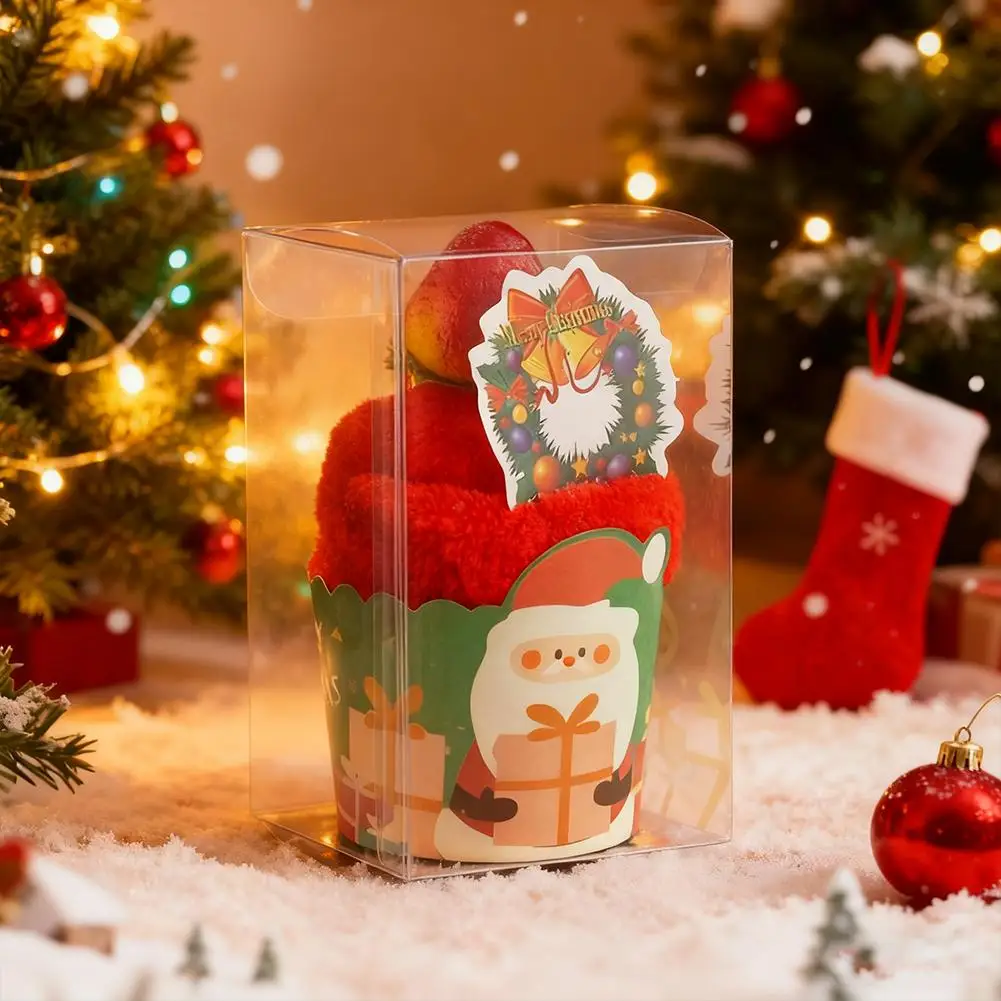 

Christmas Cupcake Shaped Towel Cute Santa Reindeer Snowman Soft Towels For Christmas Gift Party Favor Bathroom Decor Accessory