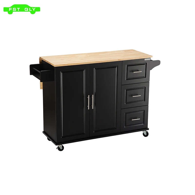 

Kitchen Island & Kitchen Cart, Mobile Kitehcn Island with Extensible Rubber Wood Table Top,adjustable Shelf Inside Cabinet for D