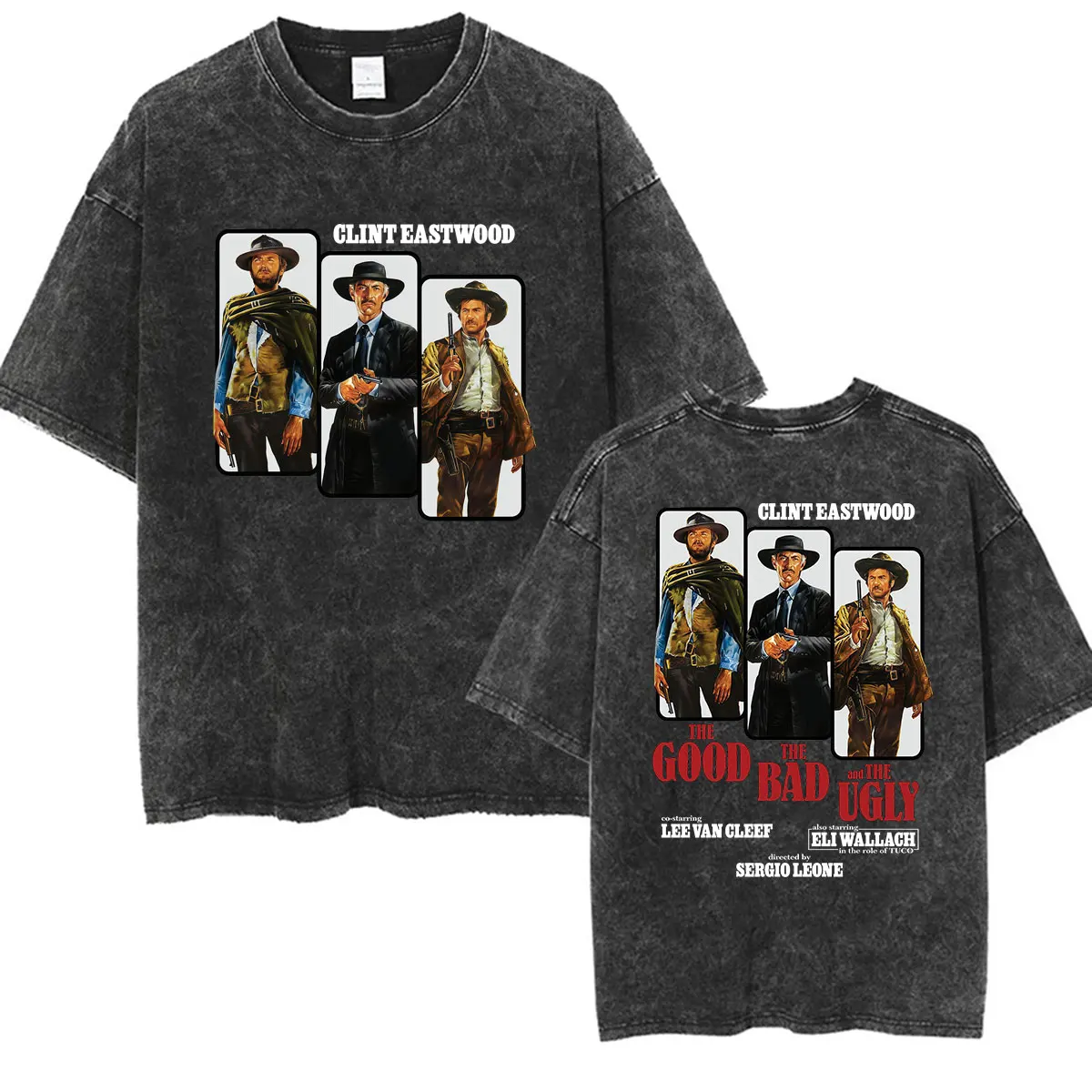 Movie Clint Eastwood Vintage Washed T Shirts The Good The Bad and The Ugly Graphic T-shirt 90s Men's Gothic Short Sleeve Tshirt