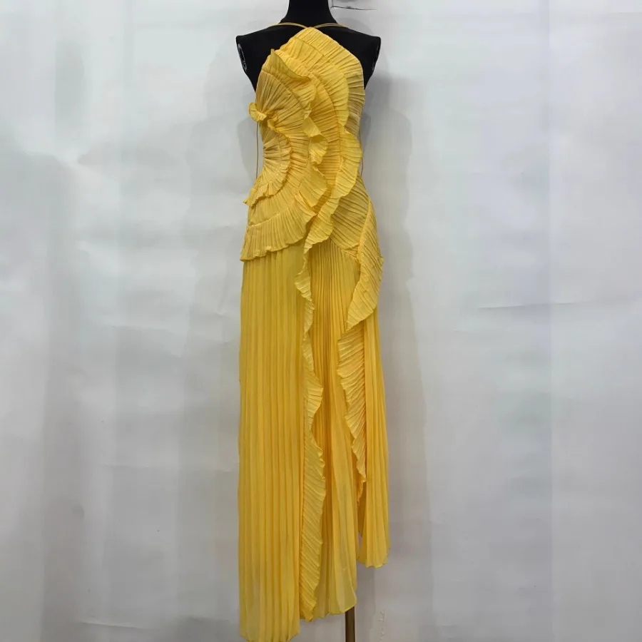 

【New style】European and American dress ruffled neck sling dress European and American - spring new style socialite style multi-