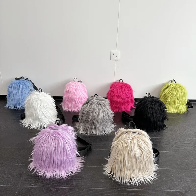 Y2K Style Adjustable Long Faux Fur Backpack with Tassels