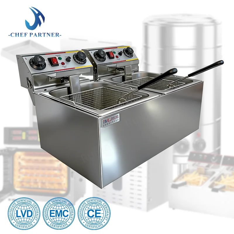 

Rust-Proof Thicken Stainless Steel Commercial Custom Plug 3000W*2 Electric 11L Double Tank Food Grade Deep Fryer Catering