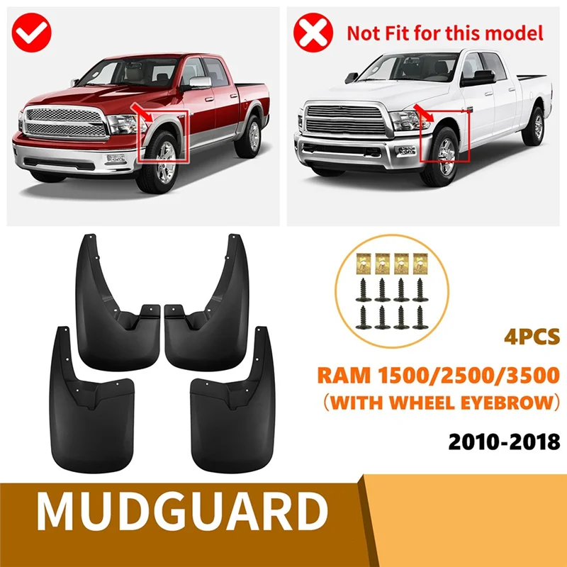 

4PCS Car Mud Flaps Mudflaps For Dodge Ram 1500/2500 3500 2010-2018 Mudguard Splash Guards Fender Flap Accessories