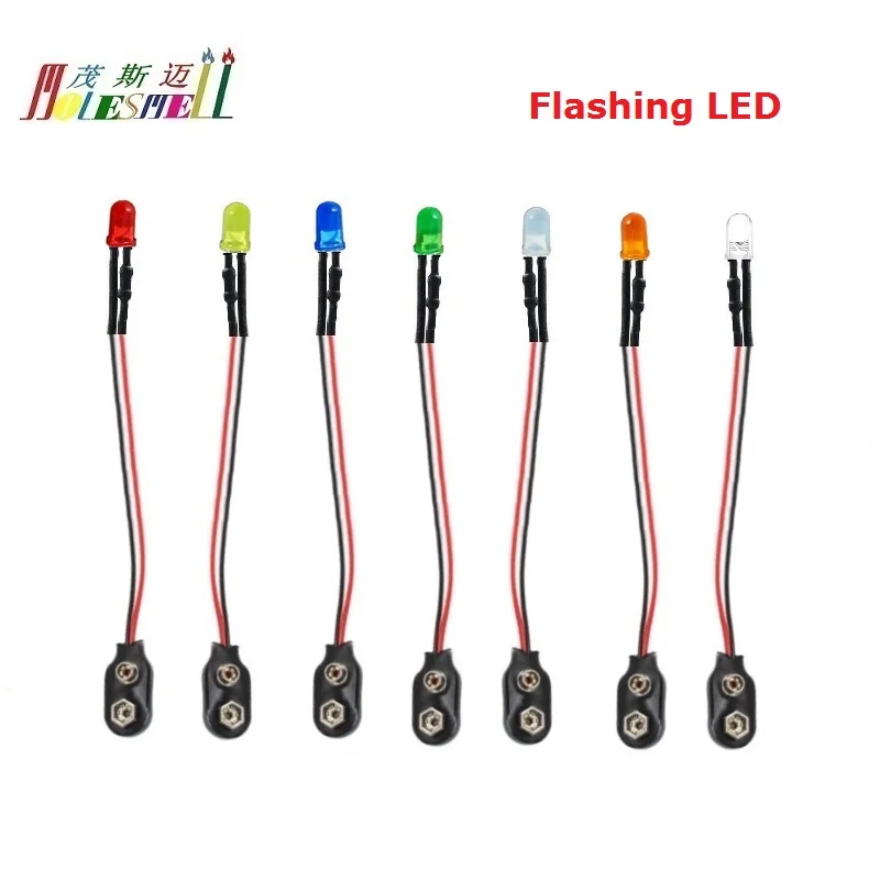 10x5mm lampeggiante 9V DC rotondo diffuso/acqua trasparente LED precablato con Clip a scatto rosso giallo blu verde bianco arancione lampada a luce