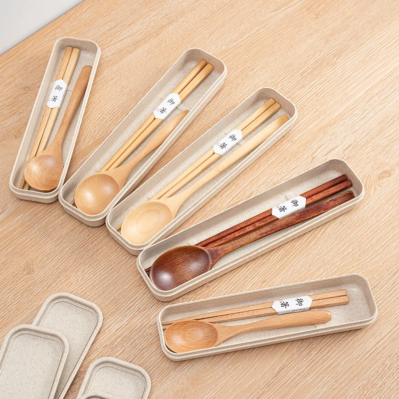 Japanese Chopsticks Wooden Spoons Dinnerware Set Portable Outdoor Travel Lotus Wood Nan Wood Tableware Set