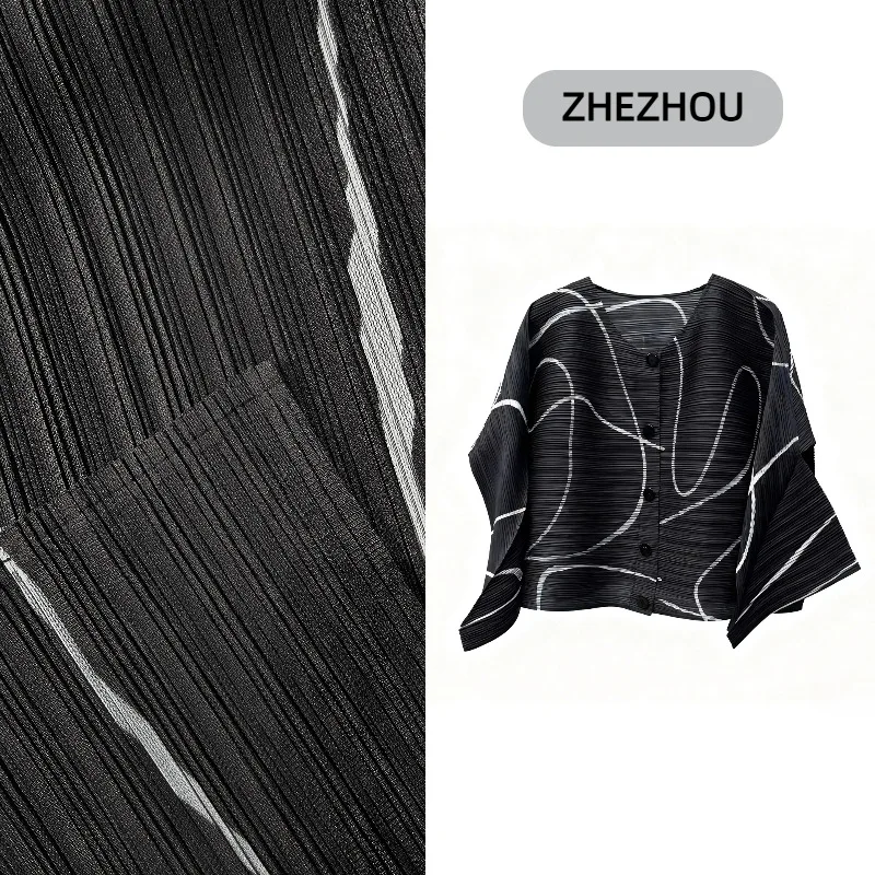 

Miyake плиссированная куртка 2025 года, короткая куртка Art Line, женские темпераментные повседневные топы, осенний универсальный складной кардиган с длинными рукавами