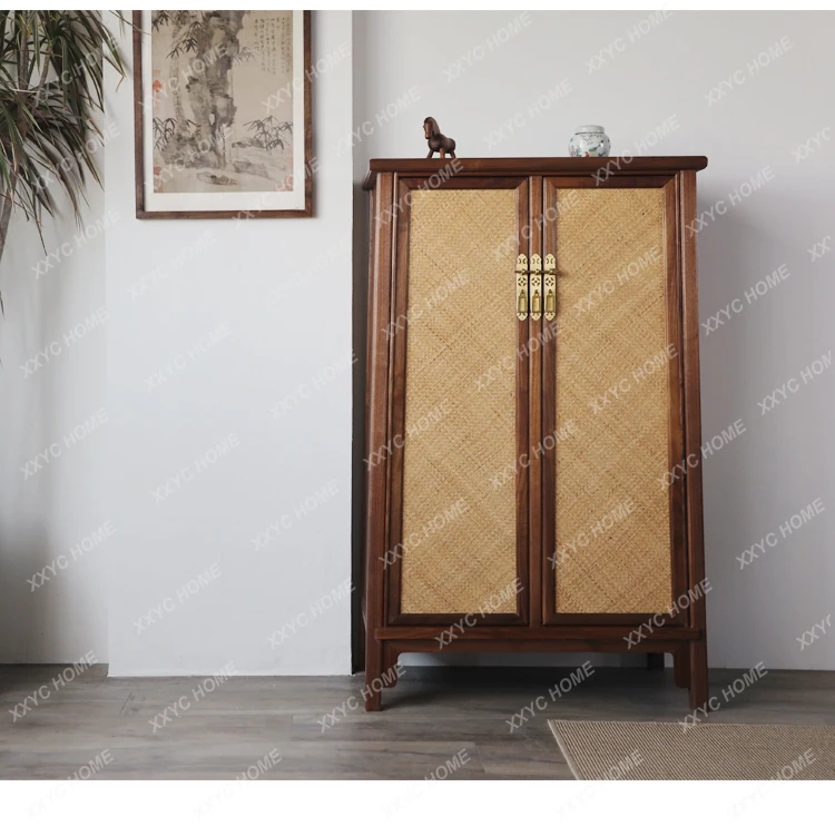 

New Chinese Zen Tibetan Clothes Tea Cabinet Black Walnut Storage Double Door Household