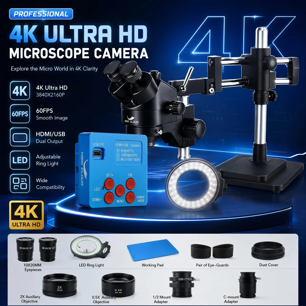Simul-Focal Industrial Microscope 4K Hdmi - 48MP HDMI USB Industrial Camera 3.5X-90X