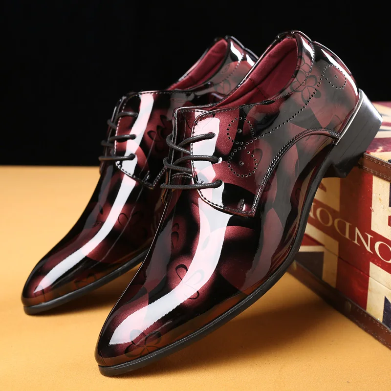 

Large Men Spring Autumn New Pointed Formal Wear Personalized Young High-end Printed Fashionable Shoes