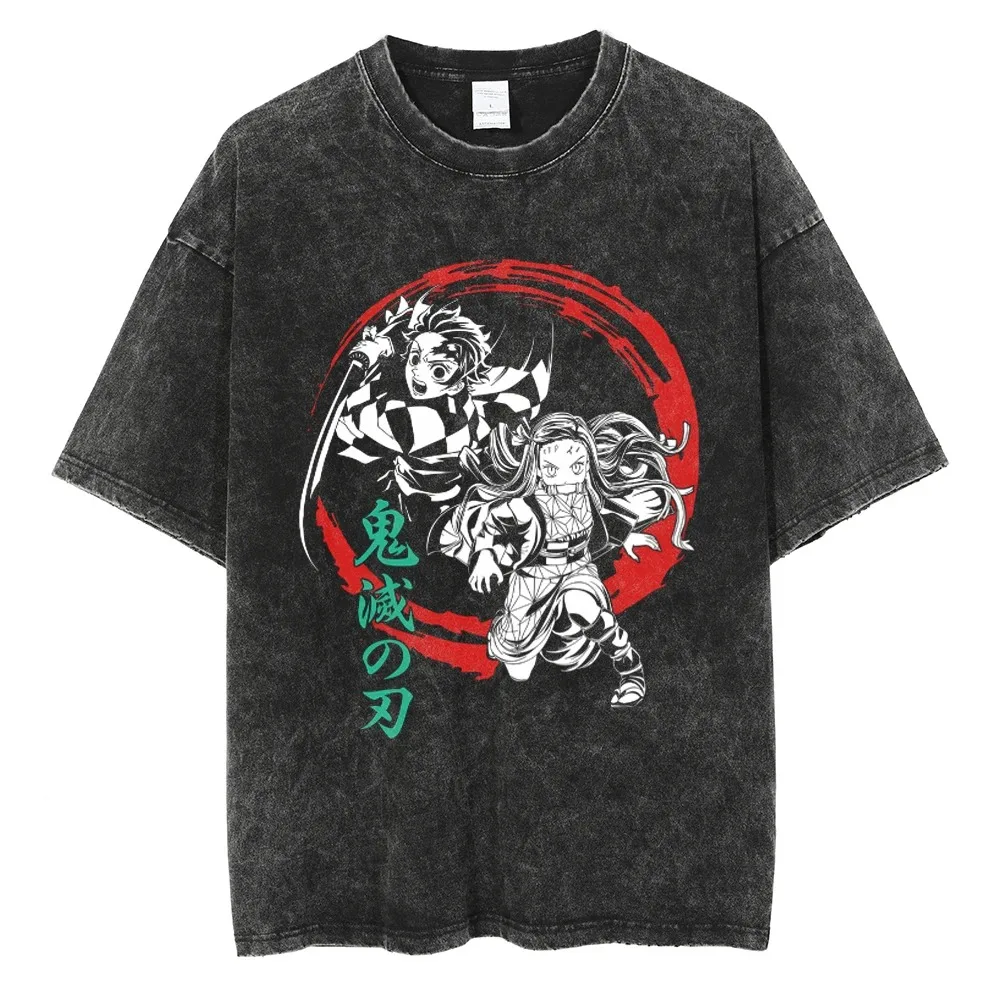 Hip Hop Streetwear Men Vintage Oversize Tshirt Harajuku Anime Graphic Print T-Shirt Unisex Summer Casual Cotton Washed Tops Tees