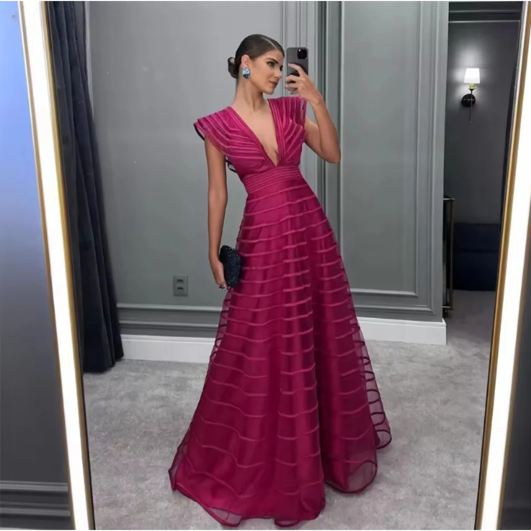 fuchsia-deep-v‑neck-prom-dress-cap-sleeve-horizontal-a‑line-long-evening-gown-women-formal-wedding-guest-party-dresses