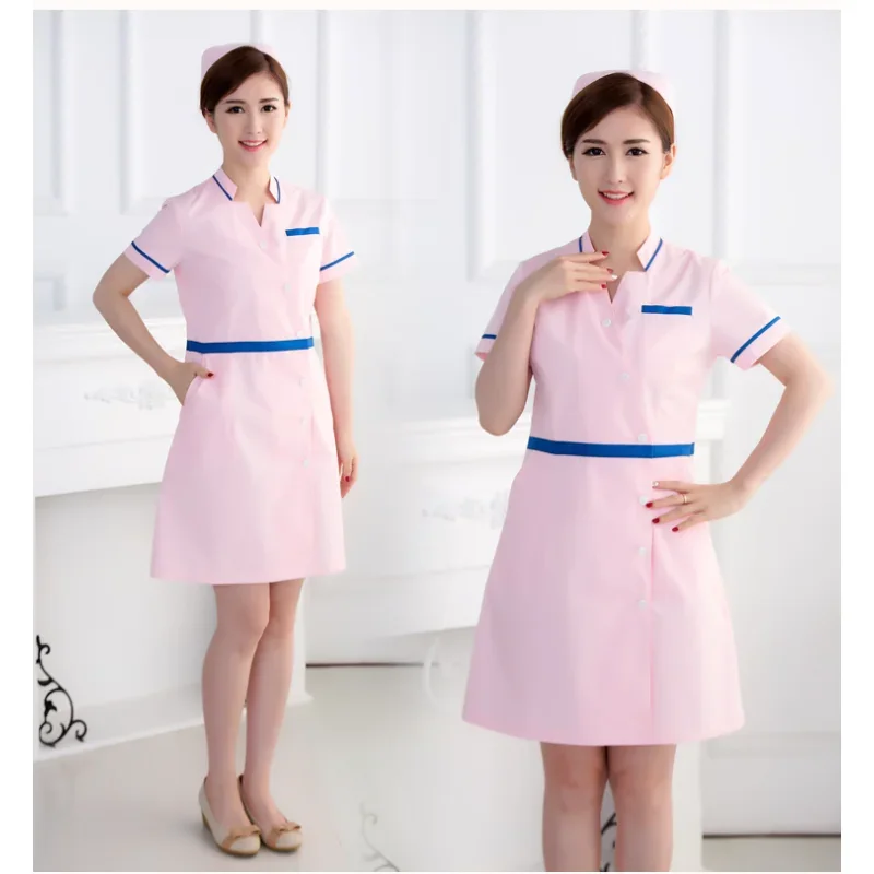 White powder nurse work skirt short sleeve female doctor nursing clinic coat pharmacy beauty salon overalls