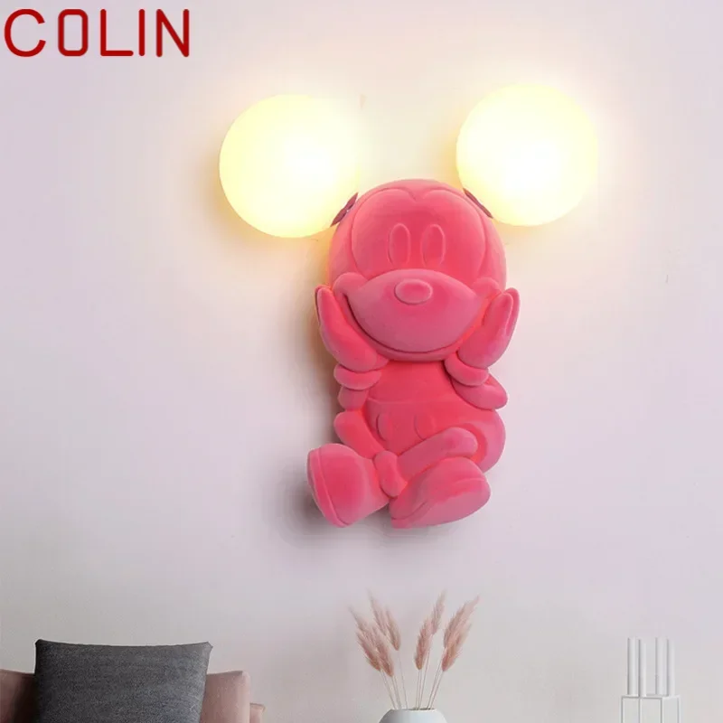 COLIN โคมไฟติดผนังโมเดิร์นเรซิ่นสร้างสรรค์สีชมพูแผ่น Sconces ไฟ LED การ์ตูนโรแมนติกสําหรับตกแต่งห้องเด็กบ้านห้องนอน