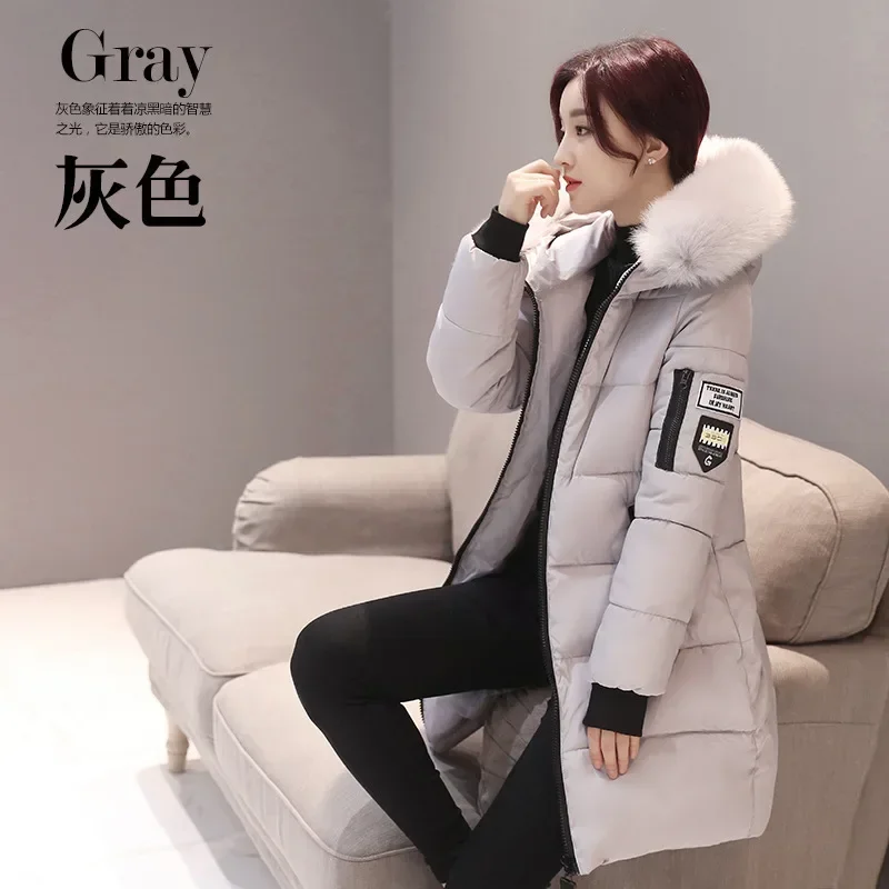Abrigo de invierno para mujer, chaqueta de invierno de longitud media, chaqueta acolchada con capucha, chaqueta cálida con cuello de piel grande,