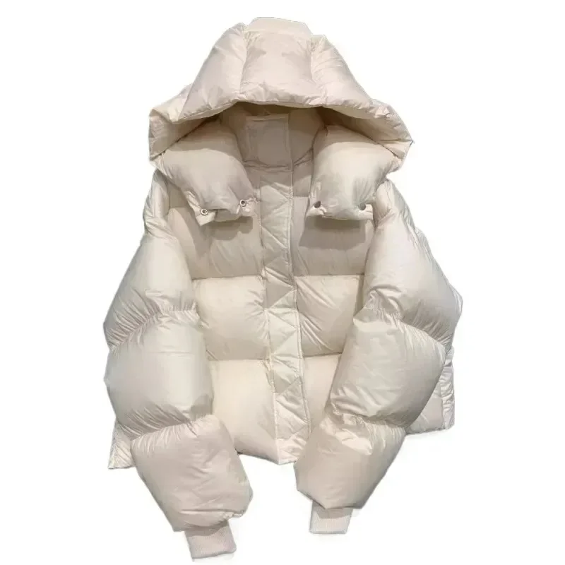 High Quality Women Solid Color Commute High-end Series Down Jacket Puffs  Short Cloud Thick Loose Hooded Warmth Lady Coat New